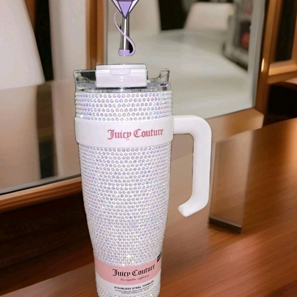 Juicy Couture 40oz Bling Tumbler Discontinued Rare Rhinestone Cup Iridescent NEW - Picture 3 of 10